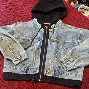 Vintage forever 21 canvas hoodie Jean jacket